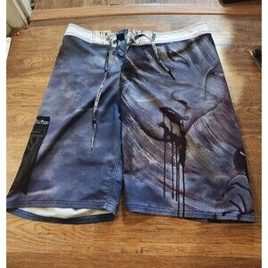 Affliction Board Shorts Samurai Gray Mens Size 33 Geisha Swim Trunks Smoke